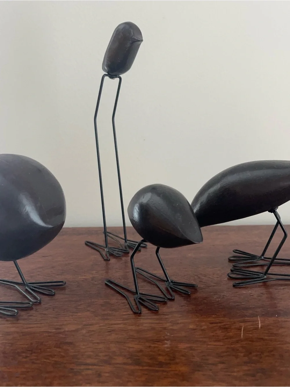 IKEA Dark Wood Bird Figures FISKELAGE Minimalist Modern Metal Legs - SET OF 4